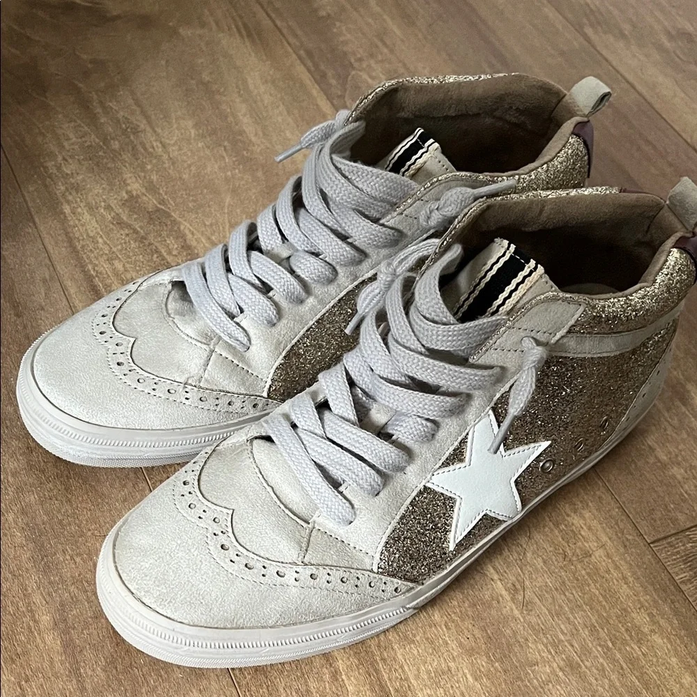 ShuShop Paulina Glitter Gold White Star Hi Top Sneakers Size 10‎